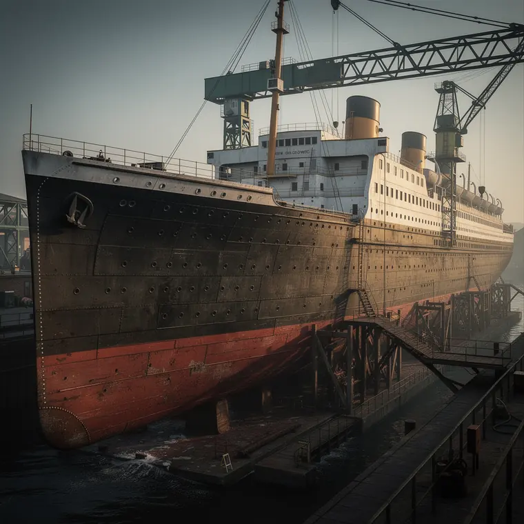 Olympic, 1910, Ocean Liner on the Slipway