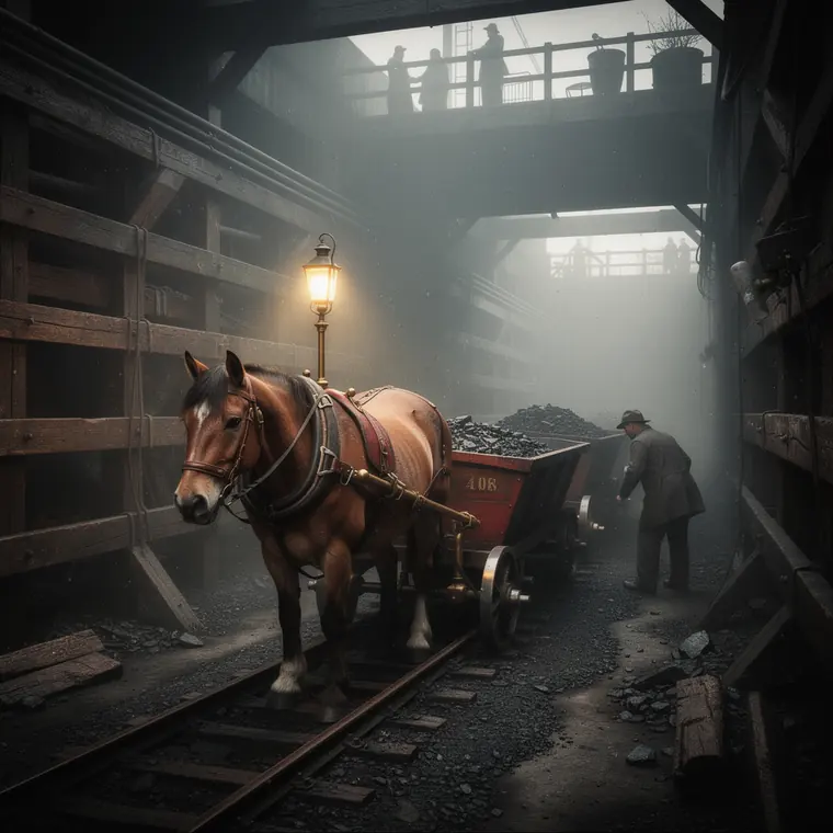 Grubenpferd im Durham-Floez, 1850, Pit Pony Haulage
