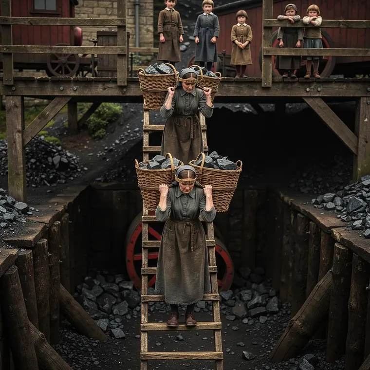 Kohlentraegerinnen von Loanhead, 1842, Coal Carried in Back Baskets
