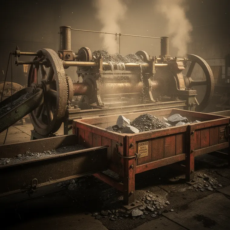 Cornish Stamps at Wheal Peevor, 1876, Stamp Mill with Iron Stamps