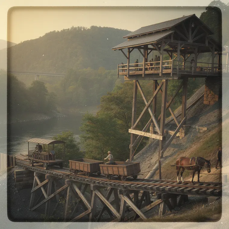 Mauch Chunk Switchback, 1827, Gravity Railway on Timber Trestle