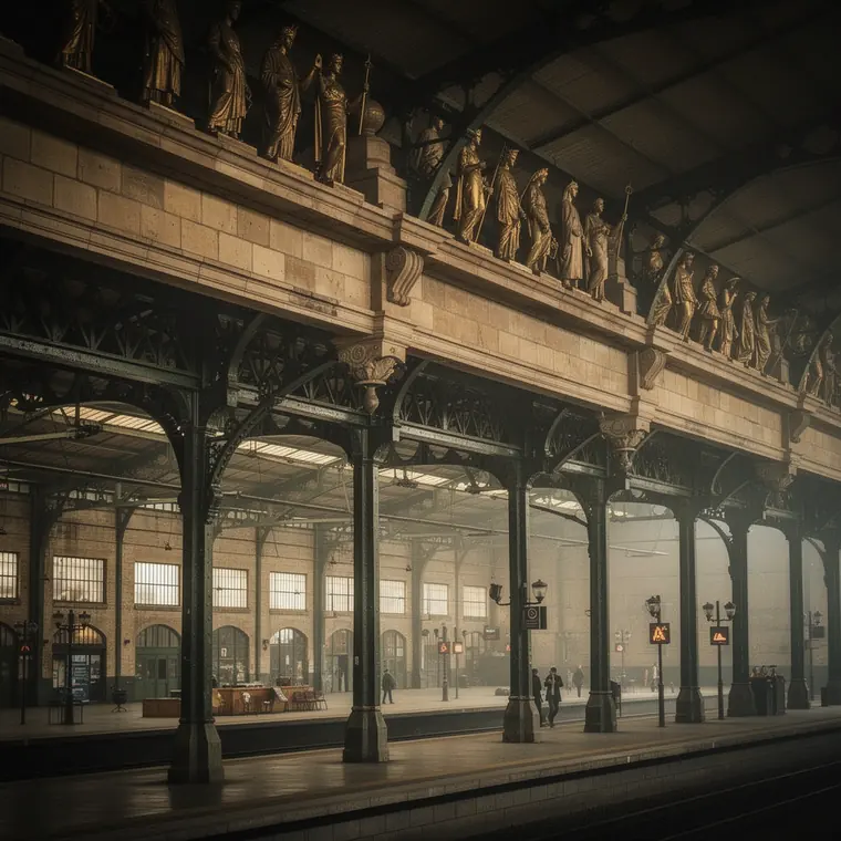 Gare du Nord, 1866, Cast Iron Columns with Arched Trusses