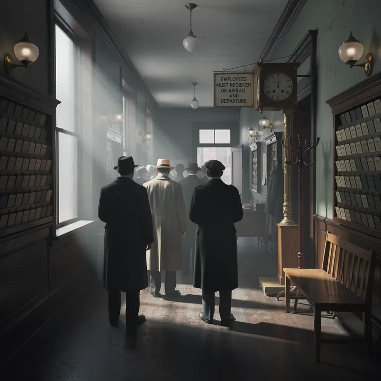 The Time Clock at Seven, 1910, Clerical Labour
